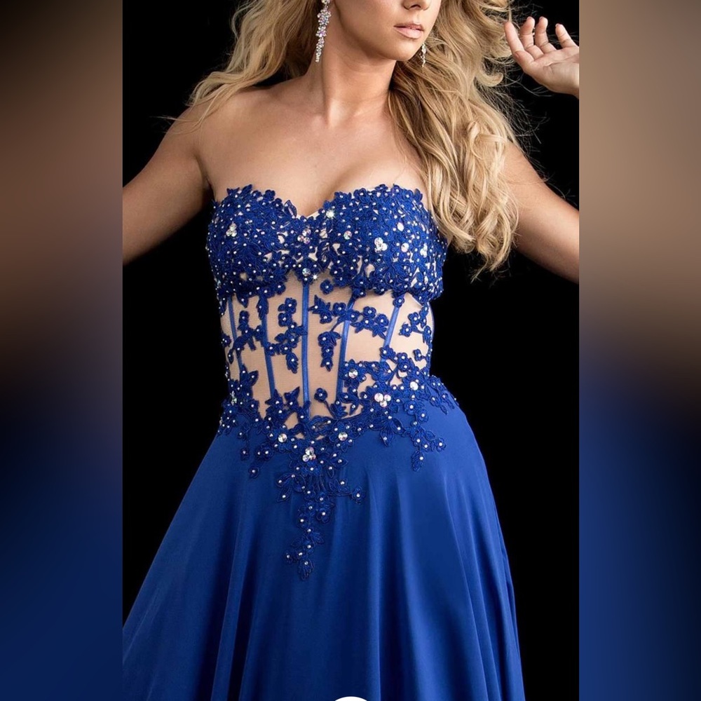 Jazz Couture - Strapless Lace Applique Gown 5813, Size 14 💥Worn Once Like New💥